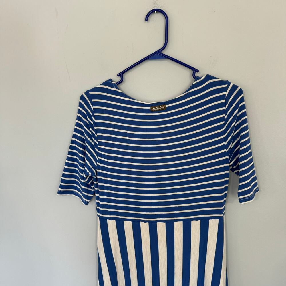 Matilda Jane Blue & White Stripe Half Sleeve Maxi Dress Women's Size Medium - Picture 8 of 10